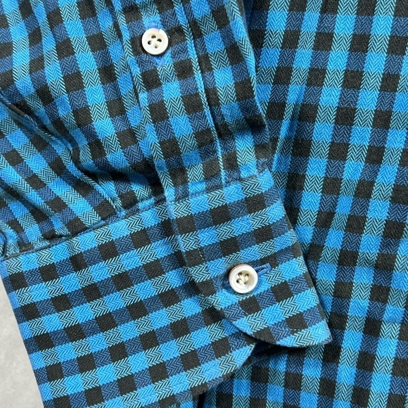Luciano Barbera Size Large Classic Navy Gingham Cotton Twill Made in Italy Shirt - Picture 3 of 11
